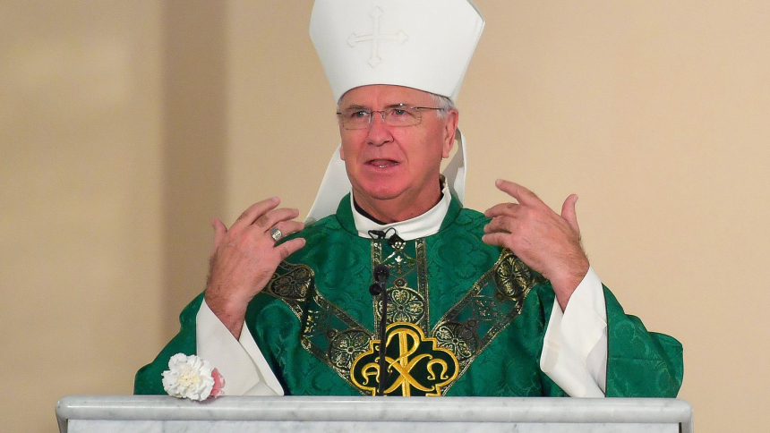 Bishop John P. Dolan of Phoenix announces the creation of an Office of Mental Health Ministry Sept. 4, 2022, during the Diocese of Phoenix's first Mass of Remembrance for Suicide Victims at Ss. Simon & Jude Cathedral in Phoenix. (OSV News photo/Brett Meister, The Catholic Sun)