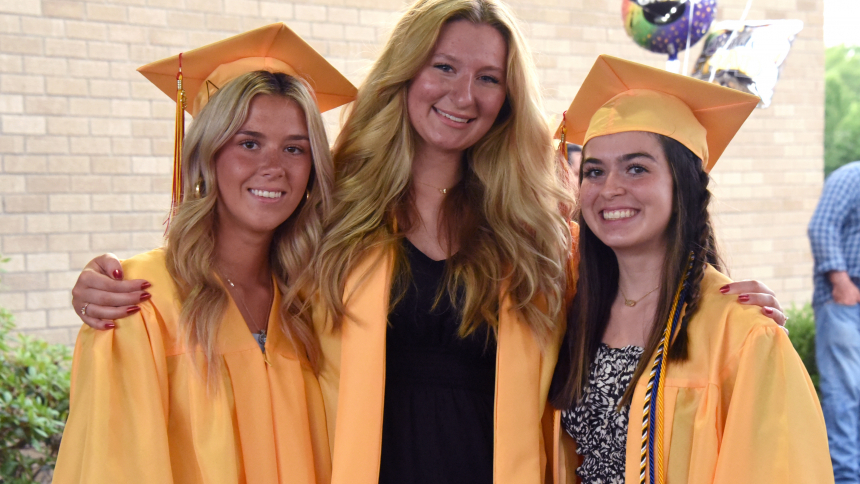 After the Baccalaureate Mass for Anderan High School, friends (left to right) Jacalyn Roberts, Ryese Evanatz and Isabella Cuadra gather for a photo on May 31 at Our Lady of Consolation Church, also in Merrillville. At the liturgy, Bishop Robert J. McClory spoke to the soon-to-be graduates, as he would at different liturgies for each of the diocesan high schools, weaving in the themes of scripture readings and ideas about students looking at the modern phenomenon of contact tracing less as a health protocol 