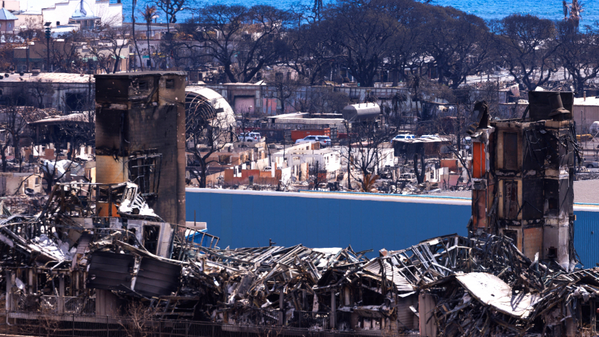 The ruins of business and homes are pictured in the ravaged town of Lahaina, Hawaii, on the island of Maui Aug.15, 2023. Honolulu Bishop Larry Silva is urging the faithful of the diocese to "come together and provide unwavering support" to those who have lost everything in the Maui wildfires that destroyed Lahaina and damaged other communities Aug. 8 and 9. (OSV News photo/Mike Blake, Reuters)