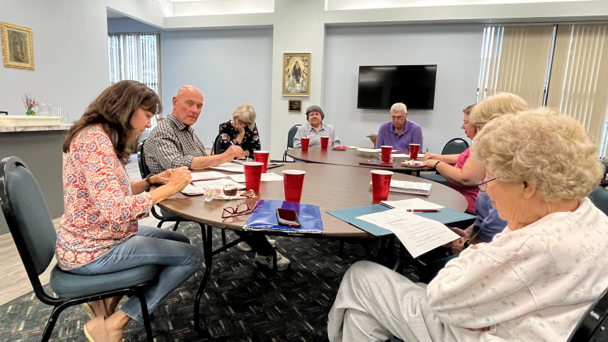 The Society of St. Vincent de Paul Voice of the Poor Committee hold a meeting on Sept. 14 at St. Paul in Valparaiso. The committee is organizing a free workshop this month to help diocesan faithful learn ways to go beyond charity to assist neighbors in need. (Provided photo)