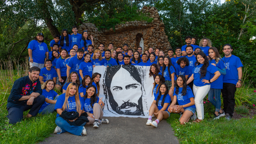 Iskali founder Vicente Del Real, left, wearing a long sleeve jacket, smiles next to members of Iskali in this undated photo. Iskali is a Chicago-based Catholic organization that supports young Latinos in their faith formation. (OSV News photo/courtesy of Iskali)