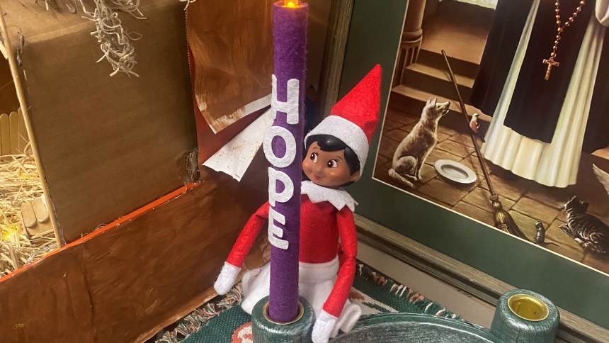An "Elf on the Shelf" named Conchita by staff and students at St. Stanislaus School in East Chicago shows excitement for the Advent season. (Provided photo)