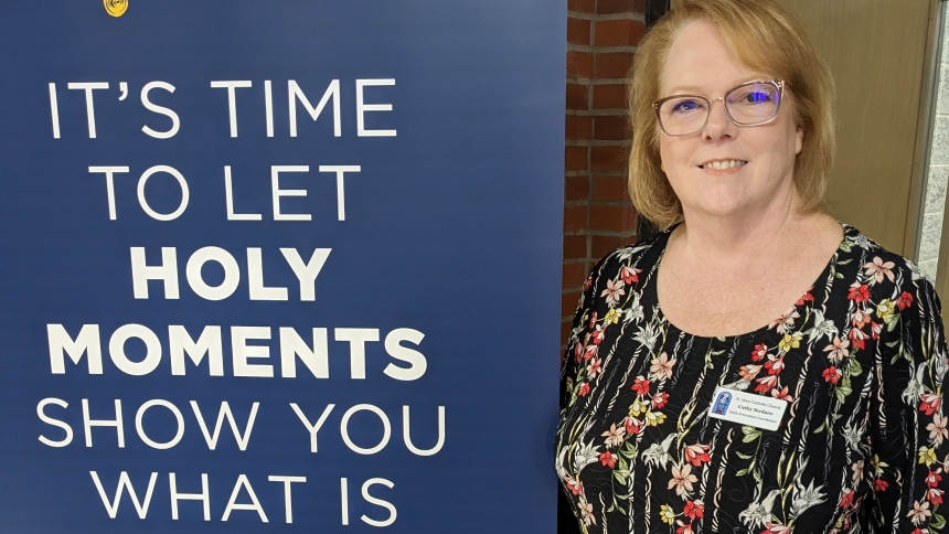 Cathy Scolaro, faith formation coordinator at St. Mary in Crown Point, is excited about the new Holy Moments program that is being incorporated at the parish. Based on a book by Matthew Kelly, the program encourages students to seek their full potential daily. (Lynda J. Hemmerling photo)