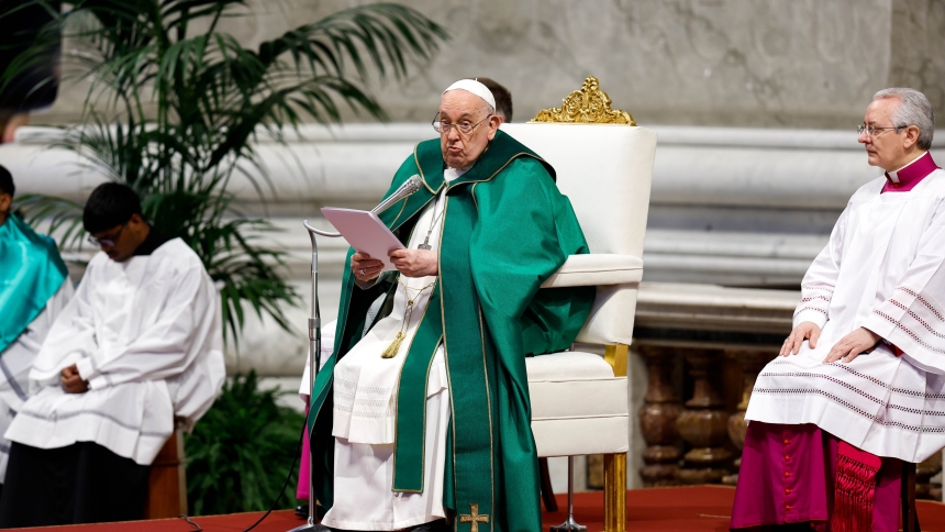 Pope Francis gives his homily during Mass for Sunday of the Word of God in St. Peter's Basilica at the Vatican, Jan. 21, 2024. (CNS photo/Lola Gomez)