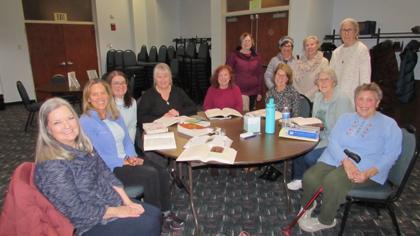 Women prayer warriors at St. Paul in Valparaiso participate in an 11-week Bible study, "Discovering Our Dignity." The faith-filled group always welcomes any women interested to join them. (Angela Hughes photo)