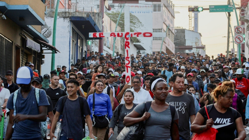 Migrants of different nationalities walk toward the U.S. in a caravan called "Viacrucis migrante" from Tapachula, Mexico, March 25, 2024. (OSV News photo/Jose Torres, Reuters)