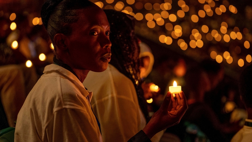 Participants hold a candlelit night vigil at the BK arena in Kigali, Rwanda April 7, 2024, during a commemoration event known as "Kwibuka" (Remembering) to mark the 30th anniversary of the 1994 genocide in Rwanda. (OSV News photo/Jean Bizimana, Reuters)