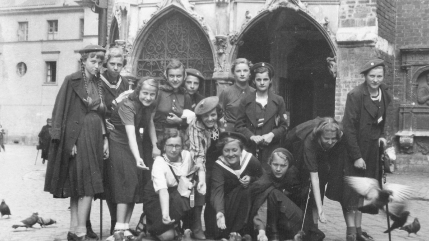 Blessed Natalia Tulasiewicz is pictured in 1939 with students of Middle School of Ursuline Sisters of Poznan in Krakow, Poland. Tulasiewicz was a Polish wartime teacher who never ceased to bring up young people in knowledge and faith, despite the threat of arrest by Nazis. Caught by Germans, she was sent to Ravensbrück death camp, where she died April 30, 1945, a last group of people sent to the gas chamber as the Allied Forces were about to liberate the camp. (OSV News photo/courtesy Tulasiewicz family)