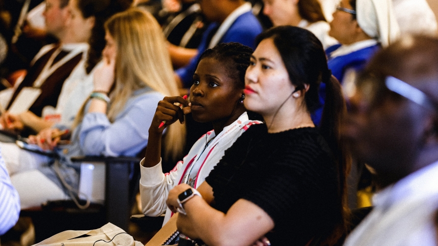 Participants attend the International Congress on Youth Ministry May 23, 2024, at a conference center in Ciampino, outside Rome. (CNS photo/courtesy of the Dicastery for Laity, the Family and Life)