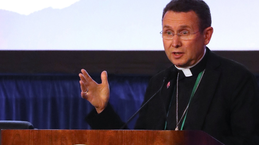 Bishop Andrew H. Cozzens of Crookston, Minn., June 14, 2024, at the U.S. Conference of Catholic Bishops' Spring Plenary Assembly in Louisville, Ky. (OSV News photo/Bob Roller)