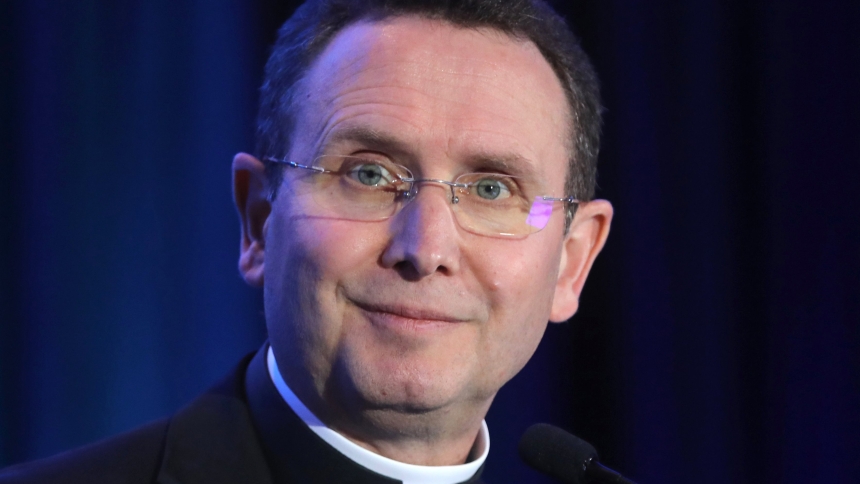 Bishop Andrew H. Cozzens of Crookston, Minn., chairman of the board of the National Eucharistic Congress, is pictured in a June 10, 2023, photo. On July 14, 2024, Bishop Cozzens assured congress attendees that they can expect a secure event July 17-21 in Indianapolis following the July 13 attempted assassination of former President Donald Trump at a rally in Pennsylvania. (OSV News photo/Bob Roller)