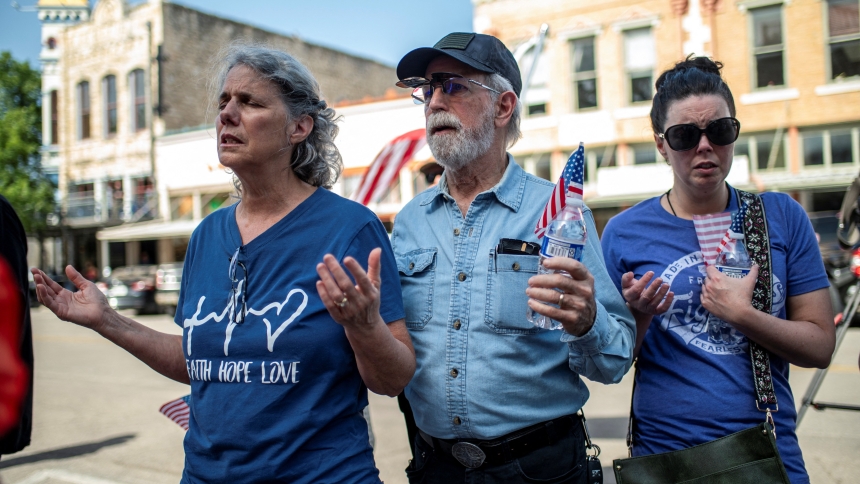 Supporters gather at a prayer rally in Georgetown, Texas, July 14, 2024, in support of former U.S. President Donald Trump, who was shot the previous day in an assassination attempt during a campaign rally in Butler, Pa. In a briefing July 14, FBI officials told reporters they had yet to determine what motivated the shooter to open fire from a nearby rooftop, killing one spectator and critically injuring two others before he was shot dead by the Secret Service. The FBI believes the shooter acted alone. (OSV 