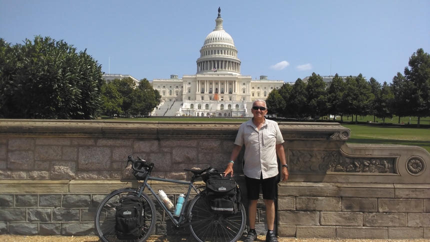 Jim Earnshaw, a parishioner at St. John the Evangelist in St. John, was happy to see the U.S. Capitol when he arrived in Washington DC on Aug. 25 after a 19-day solo bicycle trip from Crown Point. He enjoys long-distance biking, and for the past three years has sought donations for a charity to give his trips a purpose. This year, he is raising money for the Women's Care Center in Merrillville. (Provided photo)