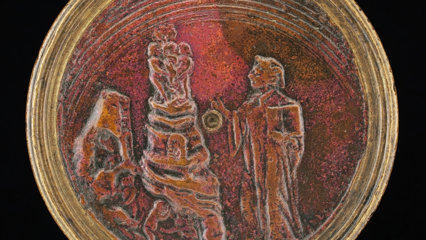 This is a bronze coin titled "Dante before the Mountain of Purgatory [reverse], late 15th century." (OSV News photo/Samuel H. Kress Collection via National Gallery of Art)