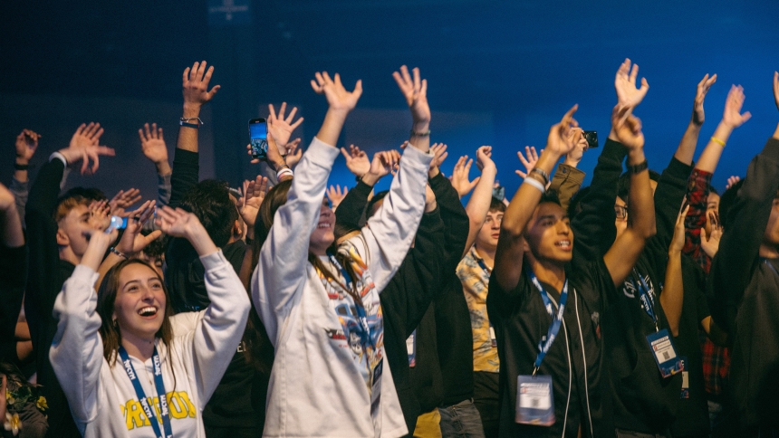 Attendees cheer Nov. 14, 2024, during the National Catholic Youth Conference in Long Beach, Calif.,More than 3,000 young people attended Nov. 14-16 event. (OSV News photo/courtesy NCYC)