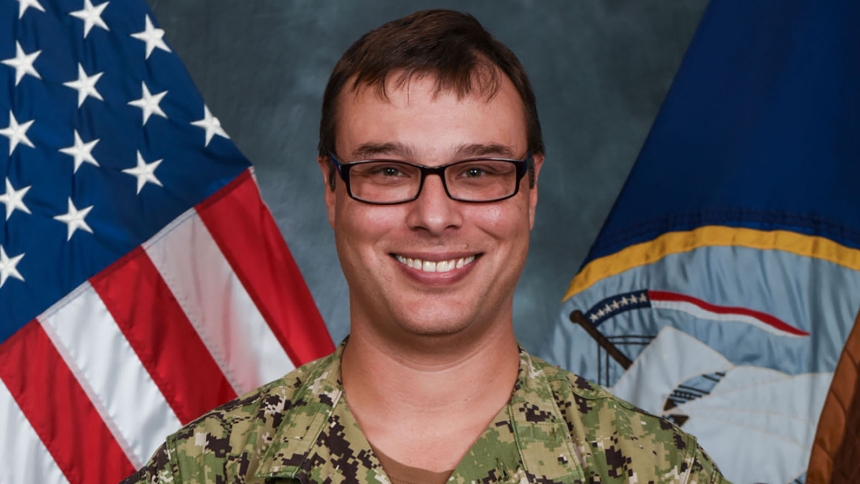 U.S. Navy Cmdr. Andy Rucker, a Lowell native and parishioner at St. Edward while growing up, is assigned to Commander, Naval Information Forces, in Suffolk, Va. (Mass Communication Specialist Seaman Sierra Garcia photo)