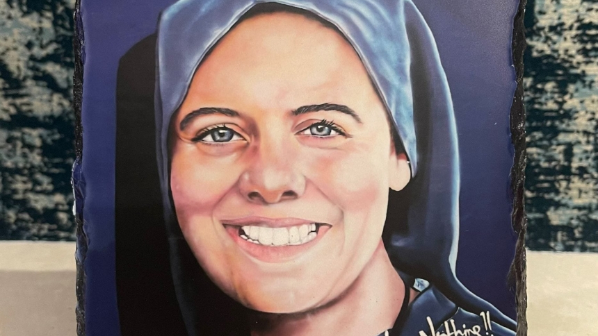 An undated painting of religious Sister Clare Crockett is seen as  the diocesan phase of her sainthood cause was officially opened in Madrid's Cathedral of Alcalá de Henares on Jan. 12, 2025. (OSV News photo/courtesy Facebook Sister Clare Crockett)