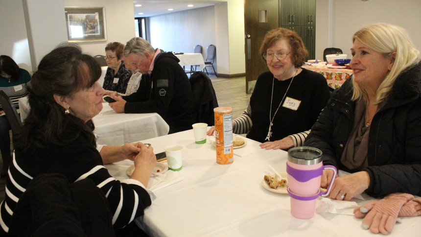 "Google yourself and you will be shocked at the information about you that is available to anyone online!" Yolande Sobkowicz (right), of Cedar Lake, told fellow Boomers and Beyond members (from left) Marge Gasior and Judy Grenawalt, both of St. John during a luncheon program on Jan. 8 about how to protect children and teenagers from online sexual exploitation. (Marlene A. Zloza photo)
