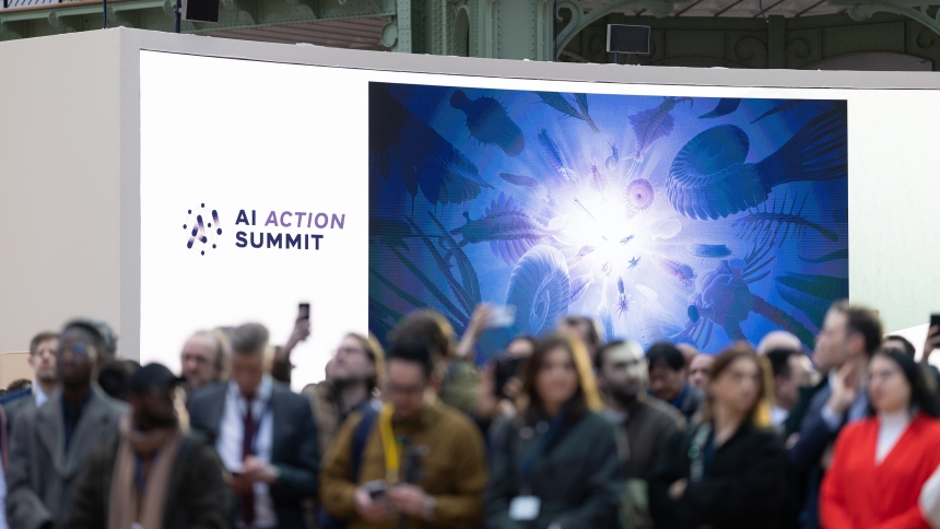 Attendees gather at the AI Action Summit at the Grand Palais in Paris Feb. 10, 2025. The summit aimed to establish scientific foundations, solutions, and standards for a more sustainable AI that drives progress, environmental protection and the public interest. (CNS photo/courtesy of France Diplomatie - MEAE)