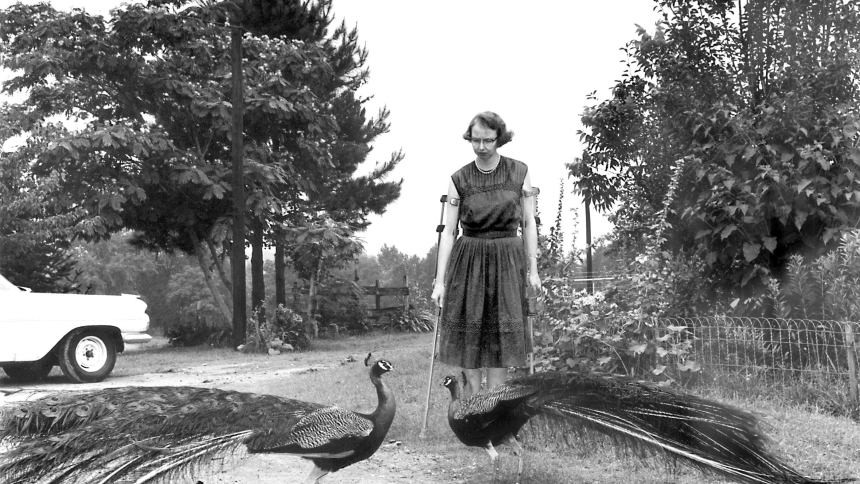 Flannery O'Connor is seen in this 1962 photo. From March 21-23, 2025, a museum in Savannah, Ga., dedicated to her literary genius and fascinating personality celebrated the centennial of her birth with socials, specialty tours, author talks and a live band, culminating in an annual birthday party event that will include vendors, games and an O'Connor look-alike contest. (OSV News photo/AP Photo, Atlanta Journal-Constitution, Joe McTyre via PBS)