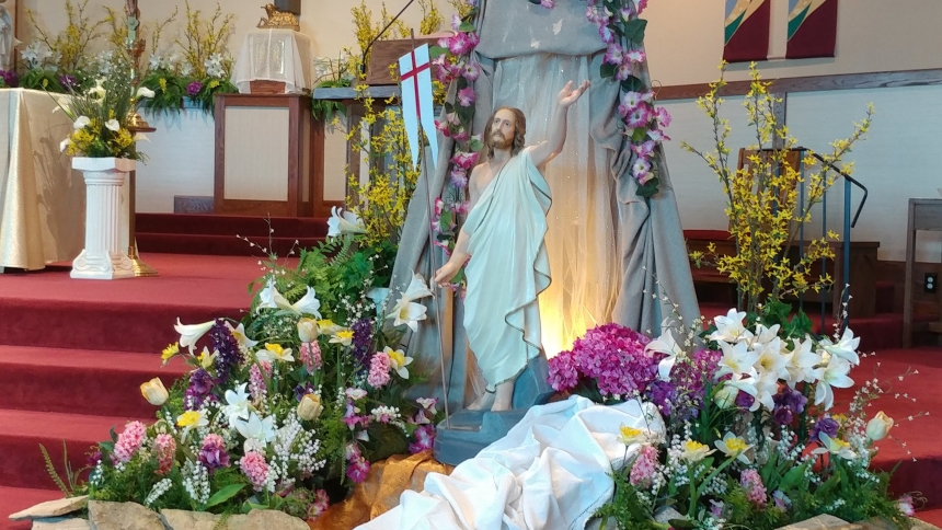 Altar decorated for Easter