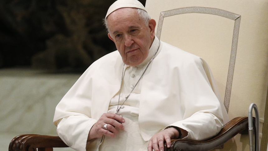 Pope Francis leads his general audience in Paul VI hall at the Vatican. (CNS photo/Paul Haring) Oct. 21, 2020. 
