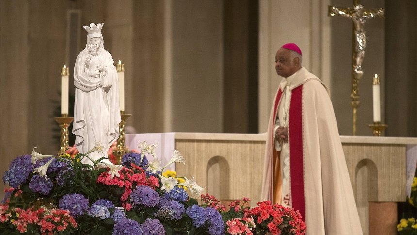 Then-Washington Archbishop Wilton D. Gregory leads a special liturgy in renewing the consecration of the U.S. to the care of our Blessed Mother at the Basilica of the National Shrine of the Immaculate Conception in Washington May 1, 2020, during the COVID-19 pandemic. (OSV News photo/Tyler Orsburn)