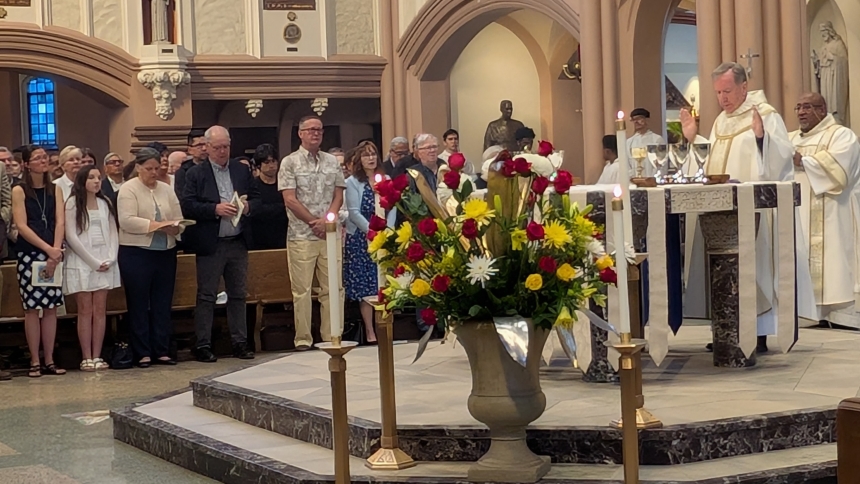 Bishop McClory leads Mass on May 18.