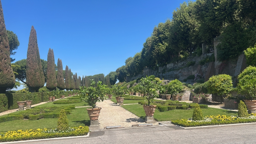 One of the gardens of the papal villa at Castel Gandolfo, south of Rome, is seen May 29, 2025, the day Pope Leo XIV made a visit to the villa and the "Borgo Laudato Si'" project, which Pope Francis set up to promote ecology education. (CNS photo/Pablo Esparza)