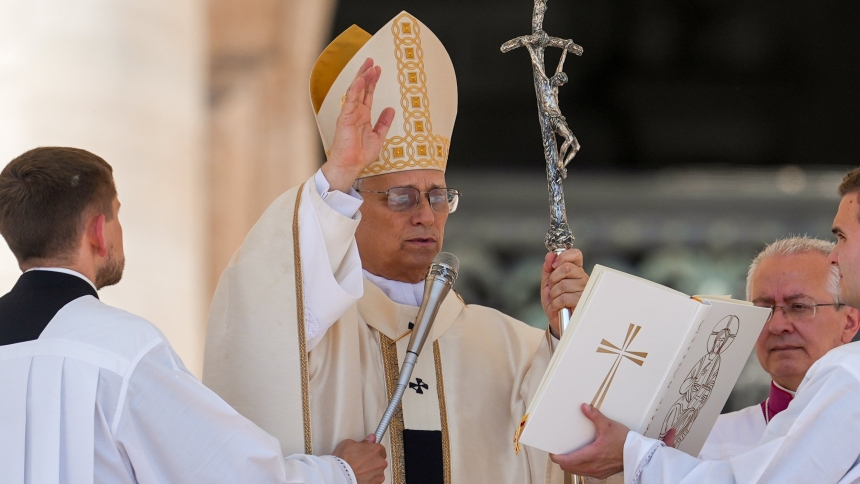 Pope Leo XIV gives his blessing at the conclusion of Mass and the recitation of the "Regina Coeli" marking the Jubilee of Families, Children, Grandparents and the Elderly in St. Peter's Square at the Vatican June 1, 2025. (CNS photo/Lola Gomez)