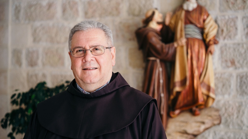 Father Francesco Patton, the custos of the Holy Land, is seen Dec. 28, 2024, in the Franciscan Curia in Jerusalem. After nine years of service as custos, Father Patton has been succeeded in the role by Franciscan Father Francesco Ielpo, whose election was approved by Pope Leo XIV June 24, 2025. (OSV News photo/Matthew Lomanno)