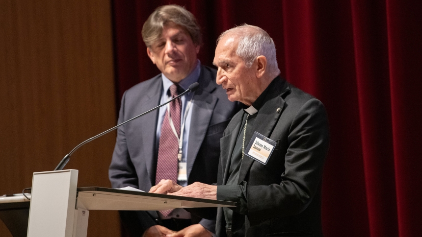 Cardinal Silvano Maria Tomasi speaks Nobel Laureate Assembly for the Prevention of Nuclear War July 16, 2025, which was held at the University of Chicago July 14-16. (OSV News photo/courtesy of Jean Lachat)