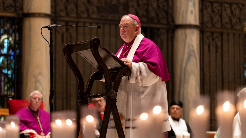 Archbishop Bernard A. Hebda speaks during an interfaith prayer service for the Annunciation Catholic community, following a shooting at Annunciation Catholic Church on Wednesday, at the Basilica of St. Mary in Minneapolis, Minn., August 28, 2025. (OSV News photo/Tim Evans, Reuters)