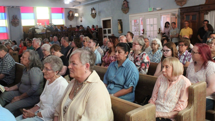 Past and present parishioners from as close as across Carey Street to as far as California gathered to fill Holy Trinity Croatian at the East Chicago parish’s closing Mass on Aug. 10. “Our churches are windows into our eternal homeland, heaven,” Bishop Robert J. McClory, celebrant, told the gathering. (Marlene A. Zloza photo)