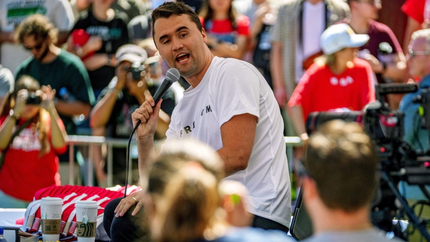 Commentator Charlie Kirk appears at a Utah Valley University speaking event in Orem, Utah, Sept. 10, 2025. (OSV News photo/Trent Nelson, The Salt Lake Tribune via Reuters)