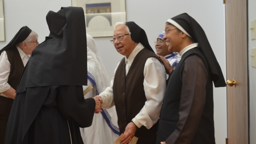 Women religious of the Diocese of Gary greet each other prior to the luncheon in honor of sisters