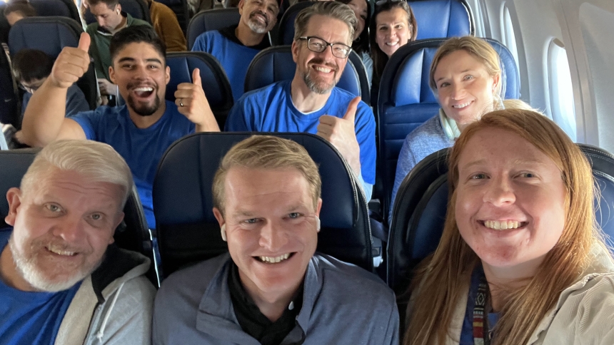 Headed to Mexico on a mission trip with Hope for the Poor in 2024 was this group from Northwest Indiana, including from left in front row) Norbert Lee Lewandowski, Father Declan McNicholas, Diocese of Gary director of Missionary Discipleship and Evangelization and associate pastor at St. John the Evangelist in St. John; and Katherine Carlson Lukas, pastoral associate for discipleship at SJE. The Diocese of Gary is hosting another mission trip to M3xico City in September. (Provided photo)