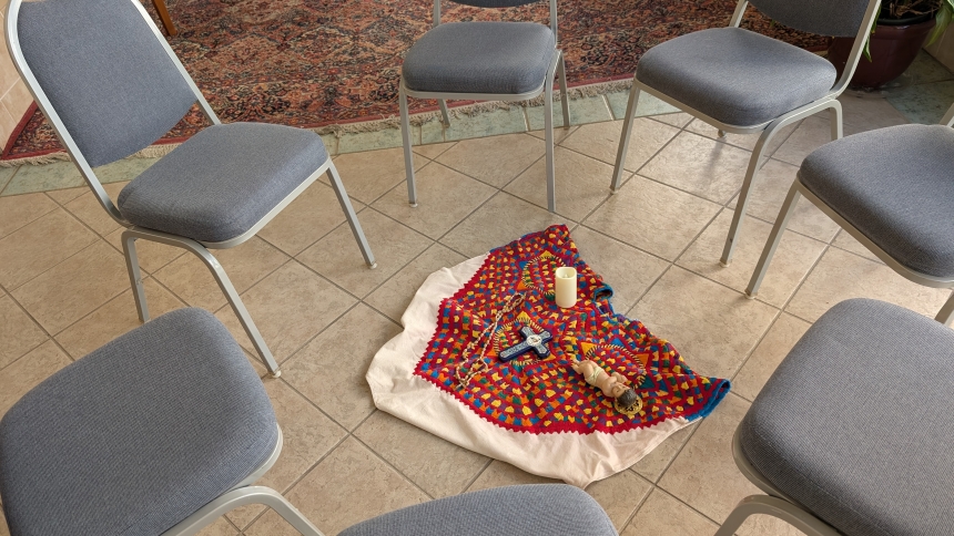 A circle is set up for discussion on pastoral care of immigrants at Cathedral of the Holy Angels in Gary.