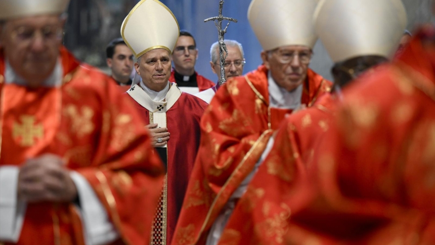 Pope Leo XIV processes into St. Peter’s Basilica Nov. 3, 2025, to celebrate a memorial Mass for Pope Francis and all the cardinals and bishops who have died in the past year. (CNS photo/Vatican Media)