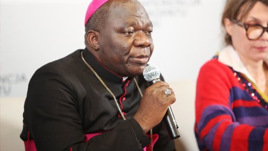 Bishop John Bogna Bakeni of Maiduguri, Nigeria, speaks Nov. 6, 2025, in Warsaw, Poland, at a press conference ahead of the 17th Day of Solidarity with the Persecuted Church on Nov. 9. "Every day is a grace, because we never know what will happen in the next hour," Bishop Bakeni told OSV News about the situation of Christians in his country. (OSV News/courtesy Polish bishops' conference)