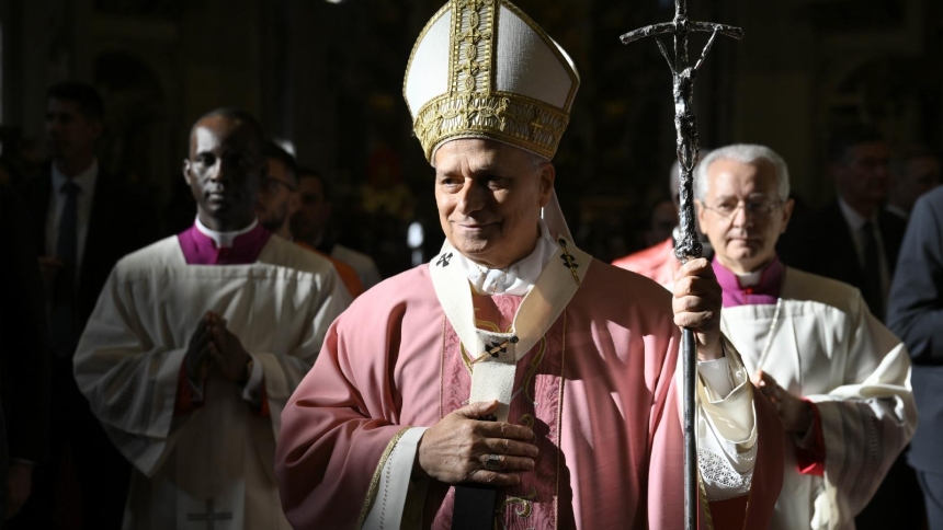Pope Leo XIV arrives in procession for his Mass for the Jubilee of Prisoners in St. Peter's Basilica at the Vatican Dec. 14, 2025. (CNS photo/Vatican Media)