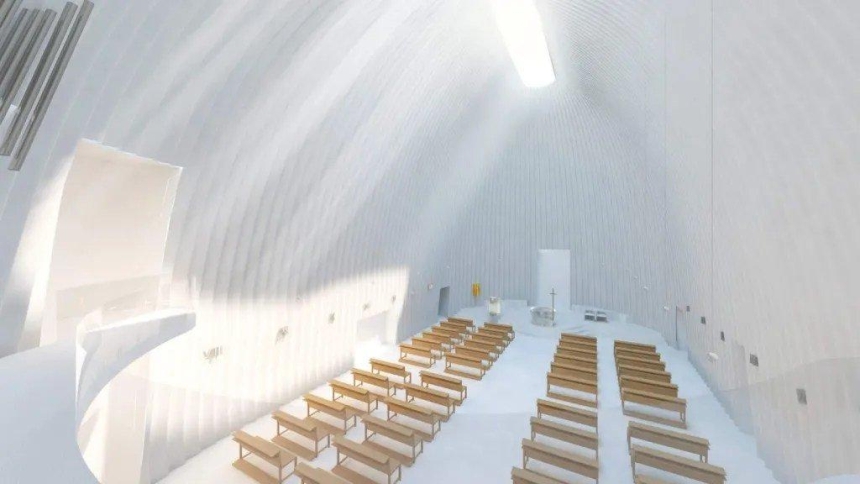 A project of the Holy Trinity Church, under preparation since fall 2024, in the central Czech Republic's industrial town of Neratovice is seen on an undated photo of the project. The Archdiocese of Prague has welcomed pre-Christmas plans to build a major new parish church using 3D printing technology, after architects insisted the method would slash costs and offer exceptional decorative and acoustic possibilities. (OSV News photo/courtesy Holy Trinity parish)