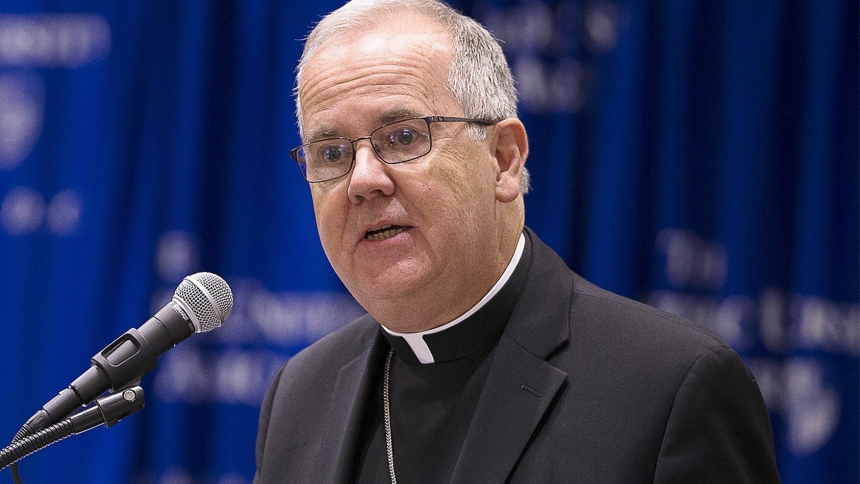 Bishop Joseph C. Bambera of Scranton, Pa., speaks at The Catholic University of America in Washington in this Nov. 7, 2019, file photo. He is chair of the U.S. Conference of Catholic Bishops' Committee on Ecumenical and Interreligious Affairs and the Catholic co-chair of the Holy See's International Catholic-Pentecostal Dialogue committee, part of the Dicastery for Promoting Christian Unity. (OSV News photo/Tyler Orsburn)