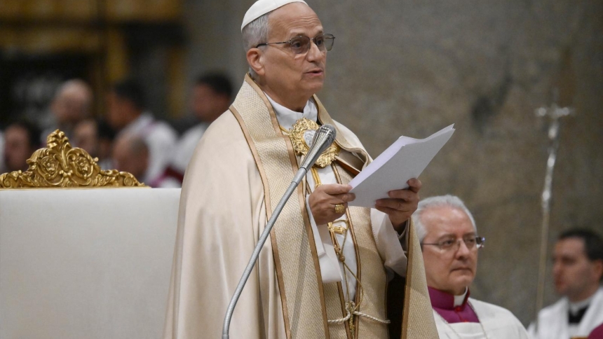 Pope Leo XIV speaks as he leads an ecumenical evening prayer service at Rome's Basilica of St. Paul Outside the Walls Jan. 25, 2026, as he closed the Week of Prayer for Christian Unity. All Christians are called to invite everyone to trust in Christ, who enlightens and consoles, Pope Leo said. (OSV News photo/Simone Risoluti, Vatican Media)