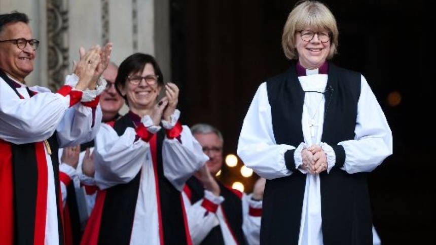 Anglican Archbishop of Canterbury Sarah Mullally smiles at the end of the confirmation of her election at St Paul's Cathedral in London Jan. 28, 2026, where she officially became the 106th archbishop of Canterbury and is the first woman to lead the Church of England in its 1,400-year history. (OSV News photo/Isabel Infantes, Reuters)