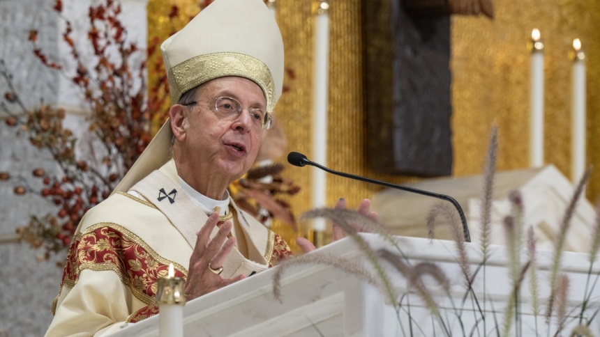Baltimore Archbishop William E. Lori reflects on the ministry of priests during Mass for the Archdiocese of Baltimore day of prayer, celebration of service and remembrance Nov. 18, 2024, at St. Joseph Church in Cockeysville, Md. In a Feb. 9, 2026, pastoral letter, Archbishop Lori urged Catholics to approach public life with synodal listening and civic virtue, drawing on Blessed Michael McGivney's example of serving immigrant families. (OSV News photo/Kevin J. Parks, Catholic Review)