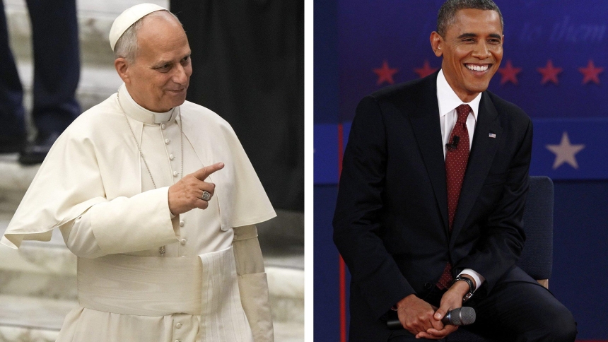 Pope Leo XIV and former U.S. President Barack Obama are pictured in a combination photo. Obama said in a YouTube interview posted Feb. 14, 2026, that he wants to meet the American pontiff. (OSV News photo/CNS/Lola Gomez/Jim Young, Reuters)