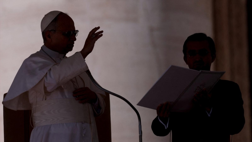 Pope Leo XIV blesses faithful at the end of the weekly general audience, in St. Peter's Square at the Vatican, Feb. 18, 2026. (OSV News photo/Remo Casilli, Reuters)