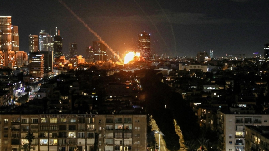 An explosion caused by a projectile impact after Iran launched missiles into Israel following Israel and the U.S. launched strikes on Iran, in Tel Aviv, Israel, Feb. 28, 2026. (OSV News photo/Gideon Markowicz, Reuters)