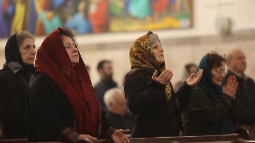 Iranian Christians take part in the New Year prayer service at a church in Tehran Jan. 1, 2025. (OSV News photo/Majid Asgaripour, WANA via Reuters)